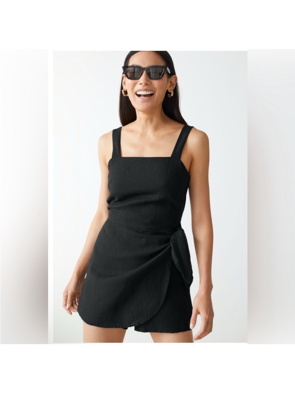 & Other Stories Black Linen Wrap Short Romper Skort Size 12 NWT